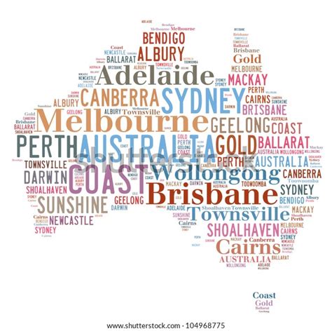 Australia Map Words Cloud Major Cities Stock Illustration 104968775