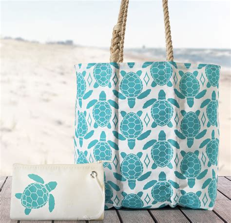 Recycled Sail Cloth Aquamarine Sea Turtle Tote Sea Bags Sea Turtle