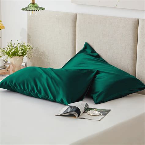 Loves Cabin Silk Satin Pillowcase For Hair And Skin Dark Green 20x30 Inches Slip Pillow