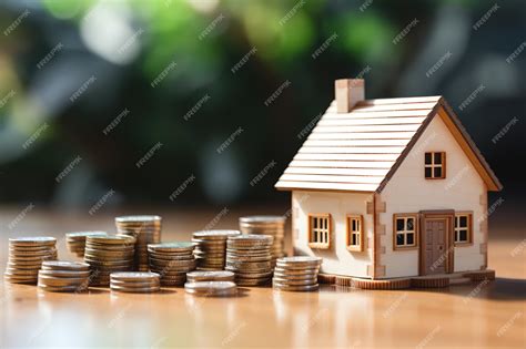 Premium Photo Wood House With Stacks Of Coins And A Rising Curve