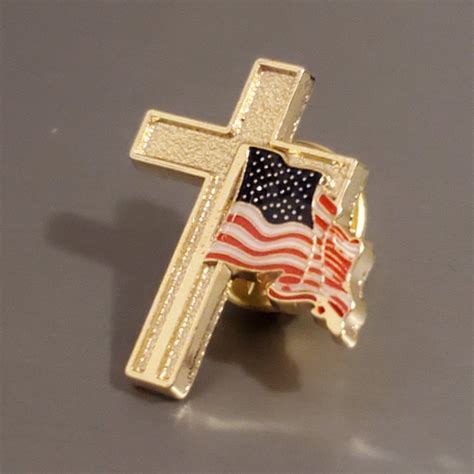 American Flag With Gold Cross Enamel Lapel Pin Enamel Lapel Pin Gold