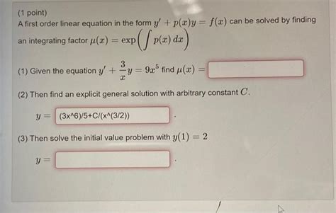 Solved 1 Point A First Order Linear Equation In The Form Chegg