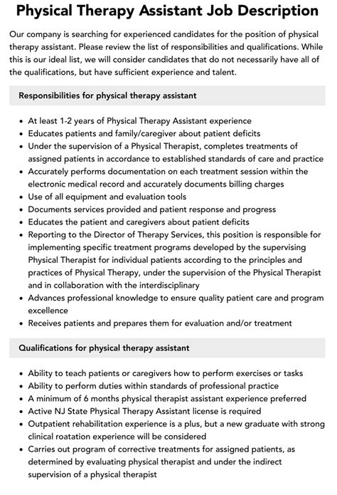 Physical Therapy Assistant Job Description Velvet Jobs