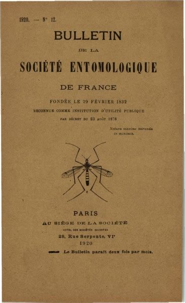 Bulletin de la Société entomologique de France volume 25 12 1920