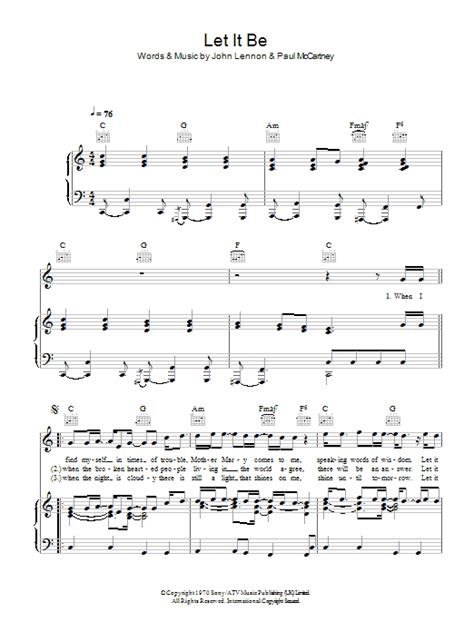 Let It Be By The Beatles Sheet Music For Piano Vocal Guitar Chords