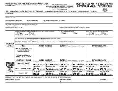 Ct Dmv Form K89 Application To Store Motor Vehicles The Storage Rates