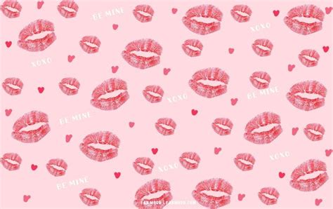 Pink Lipstick Kisses On A Pink Background With Hearts And The Words El