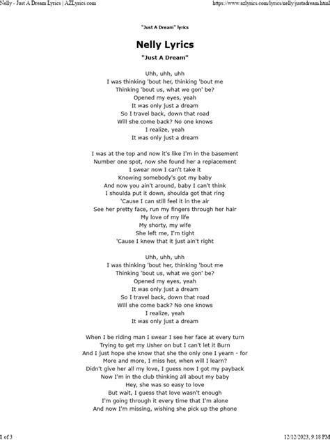 Nelly Just A Dream Lyrics Pdf