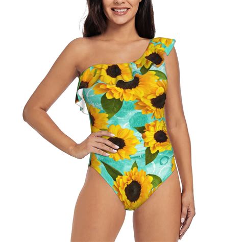 Bingfone Sunflowers With Green Leaves Print Womens One Piece Swimsuits