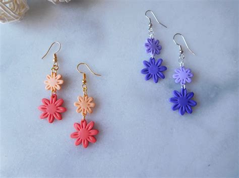 Dangle Earring Polymer Clay Flower Earrings Colourful Drop Etsy