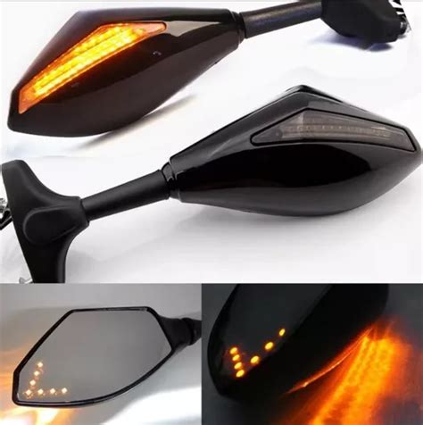 Espejo Retrovisor C Luz P Moto Led Direccional Par