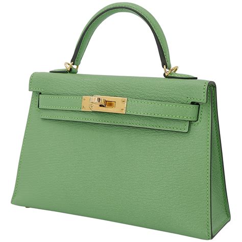 HERMÈS Mini Kelly II crossbody bag in Vert Criquet Chevre leather with