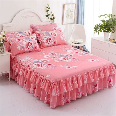 Zhiyuan Peony Hot Pink Two Layers Ruffle Bed Skirt