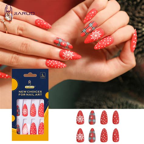 Jiaruo 24pcs Box Long Press On Almonds Nails False Nail Art Y2k Red