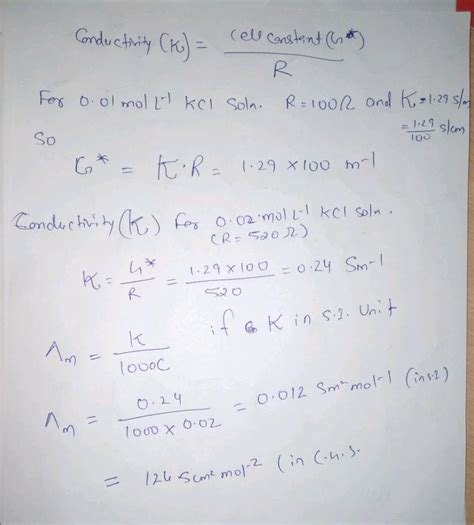 Duc Emer Resistance Of A Conductivity Cell Filled With Mol L Kcl