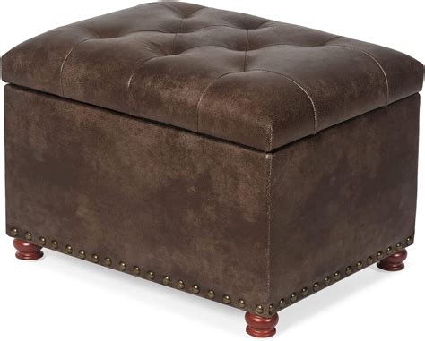 Joveco Leather Storage Ottoman 24 Rectangle Tufted Square