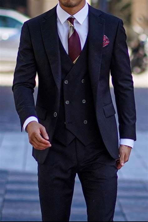 Mens Black Three Piece Suit Outfit Modern Groom Giorgenti Custom