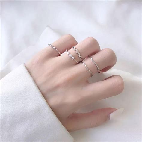 Jual CN519 Cincin Ring 5in1 Model Korea Korean Warna SILVER Cincin