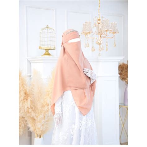 Tie Back One Layer Niqab Hijab Set DARK SALMON PINK