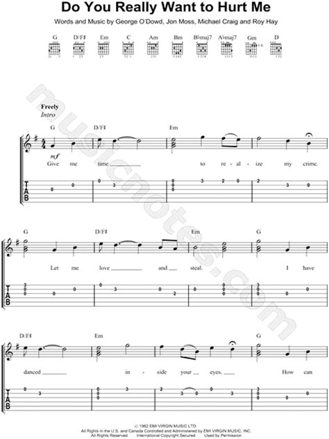 Culture Club Do You Really Want To Hurt Me Guitar Tab In G Major