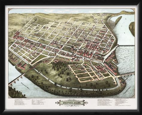 Holyoke Ma 1877 Restored Map Vintage City Maps