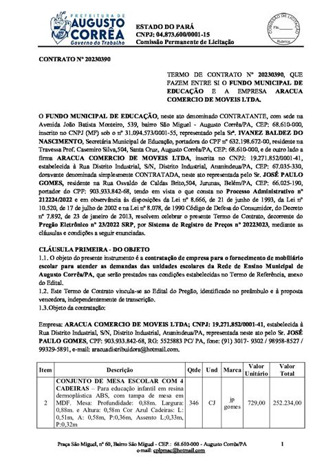 Contrato 20230390 Assinado Prefeitura Municipal De Augusto Corrêa