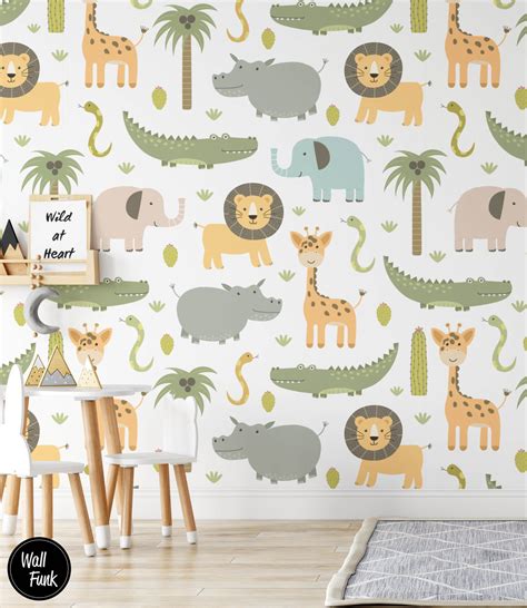 Safari Nursery Wallpaper Jungle Nursery Wallpaper Childrens Etsy Uk