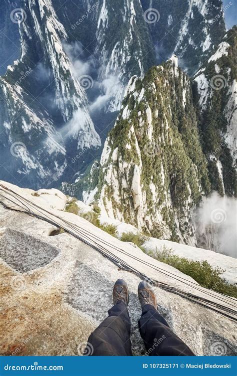 Plank Walk At Huashan Mountain Worlds Most Dangerous Trail Stock