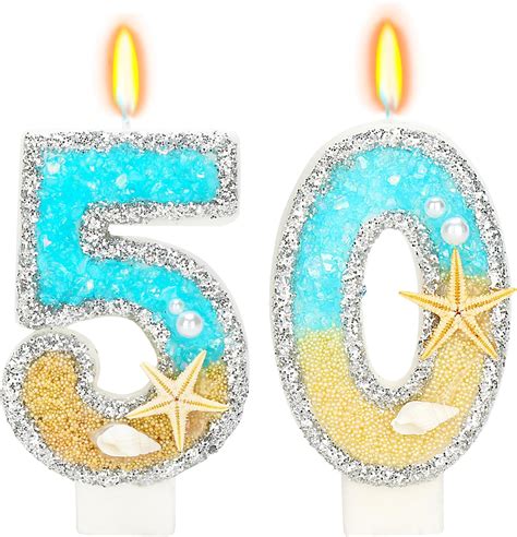 Elekfx 50th Birthday Candle For Cake Beach Starfish