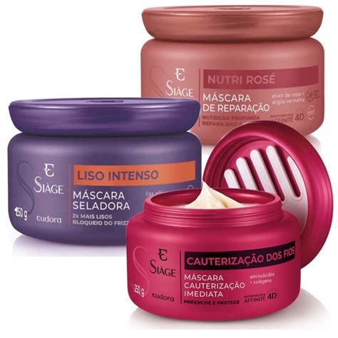 Kit Cronograma Capilar Siage 3 Máscara Liso intenso Nutri rose e