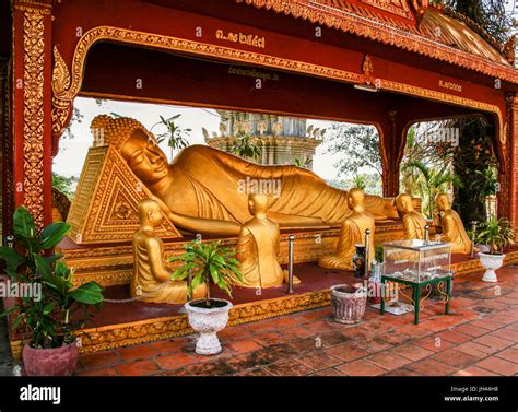 The Golden Statue Of Buddha At Wat Krom Known As The Sleeping Buddha