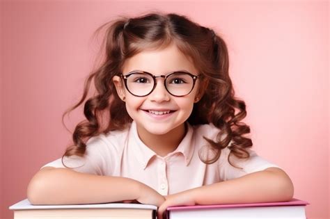 Premium Ai Image Portrait Of A Happy Child Little Girl With Glasses