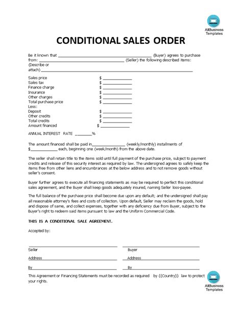 Conditional Sale Agreement Template