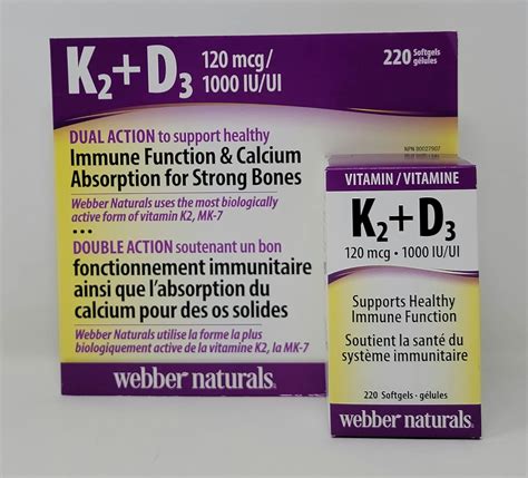 Webber Naturals K2 D3 120 Mcg 1000 IU Supports Healthy Immune