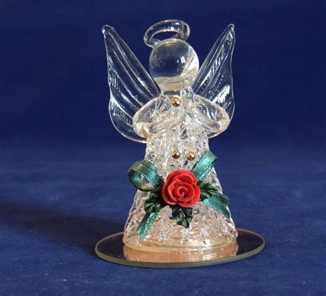 Vintage Hand Spun Blown Art Glass Praying Angel Figurine Ornament Rose And Mirror Ebay