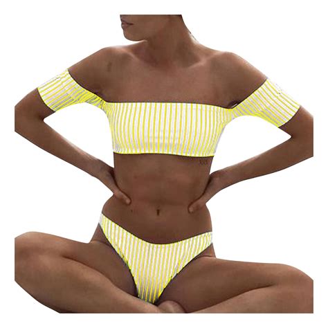 Kbkybuyz Hot Bandage Stripe Two Pieces Bikini Set Halter Swimsuit Beach