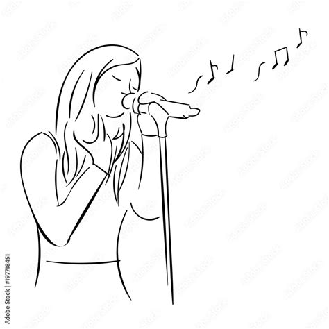 Drawing Of A Singer With Microphone Stock Vector Adobe Stock