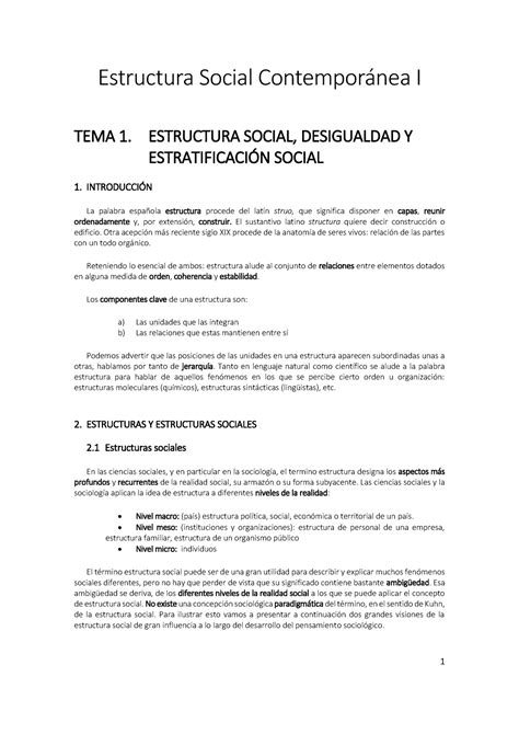 Resumen de UNED Sociologia Estructura Social Contemporánea I