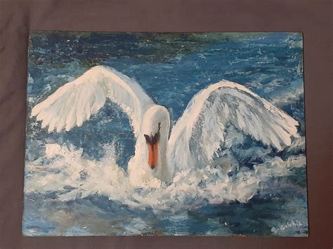 Swans Love Original Oil Painting on a Board 17.5 X 12.75 Inches by ...