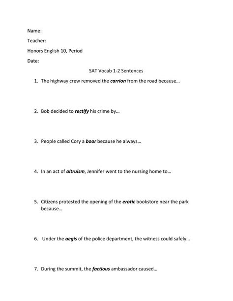 Sat Vocabulary 2 Practice Worksheet Worksheets Library