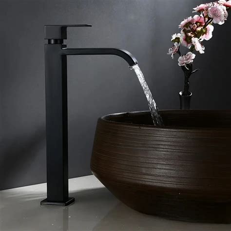 Waterfall Faucet Black Metal Tall Basin Faucets Cold Water Tap Torneira