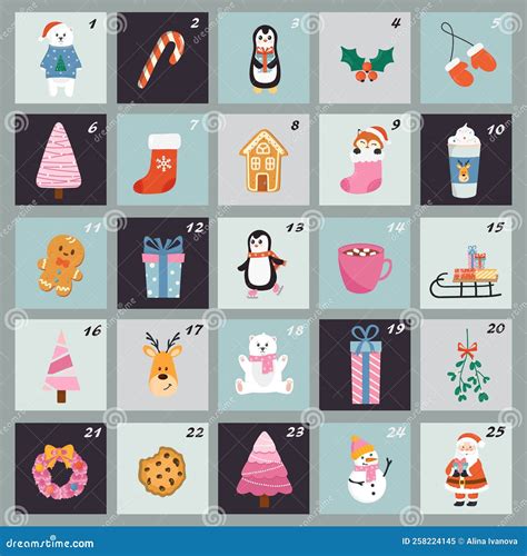 Christmas Advent Calendar With Cute Elements Christmas Funny Poster