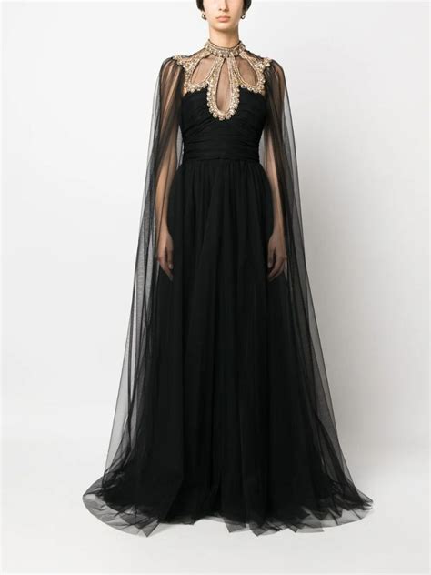 Zuhair Murad Crystal Embellished Tulle Cape Gown Farfetch Designer