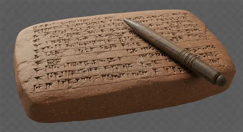 ancient cuneiform clay tablet  writing stylus stock illustration