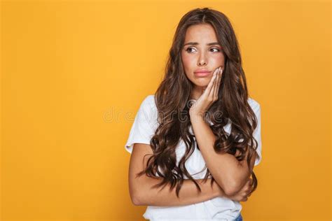 Upset Brunette Woman Sitting On Sofa Stock Photo Image Of Blur Depressed 221599922