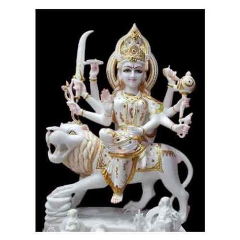 Multicolor Painted Marble Durga Maa Statue For Worship Size 31 Inch