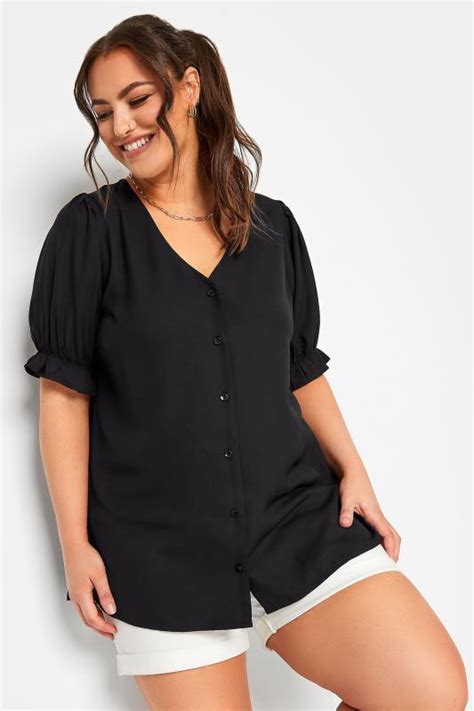 Limited Collection Plus Size Black Frill Sleeve Blouse Yours Clothing