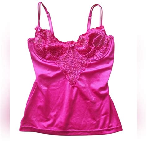 Vintage Intimates Sleepwear Vintage Lace Lingerie Camisole 34d Hot Pink Night Top Satin