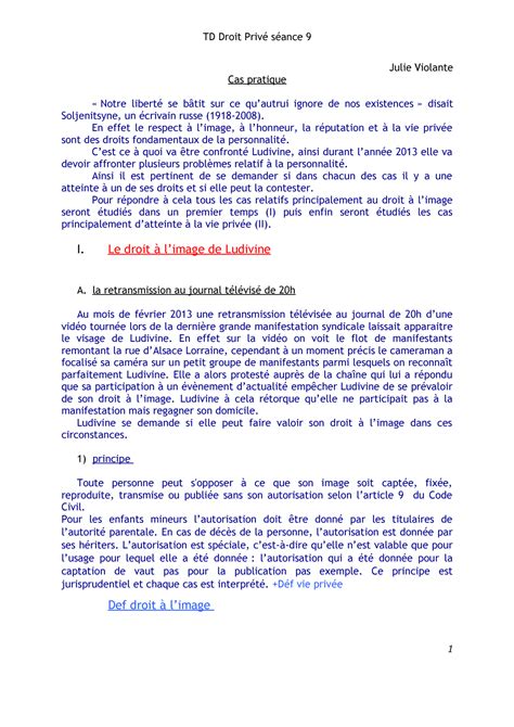 TD Droit Privé Séance 9 Cas pratique TD Droit Privé séance 9 Julie