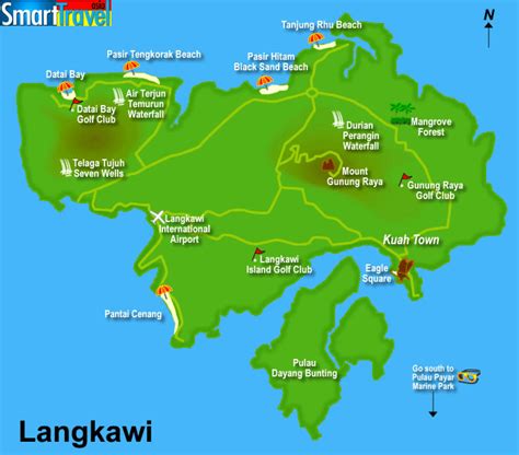 Langkawi map with tourist sites, beaches and major features from SmartTravelAsia and Dancing ...